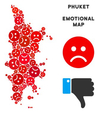 Üzgün Emojis vektör üzüntü Phuket harita kolaj