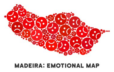 Vektör Dolor Portekiz Madeira Adası harita kompozisyon üzgün suratlar