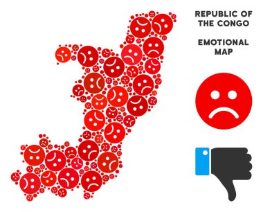 Üzgün Emojis Kongo harita mozaiği, vektör kriz Cumhuriyeti