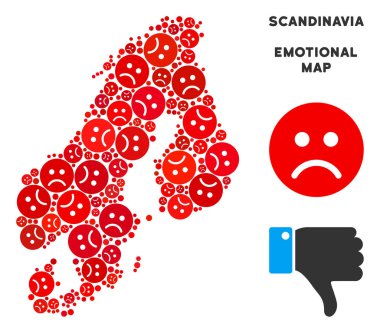 Vektör üzüntü Scandinavia harita kompozisyon üzgün suratlar