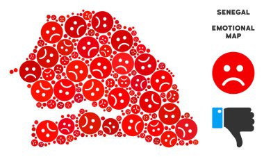 Vektör mutsuz Senegal harita kompozisyon üzgün suratlar