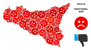 Üzgün Emojis vektör zavallı Sicilia harita bileşimi