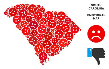 Vektör üzüntü Güney Carolina eyalet harita kolaj üzgün suratlar