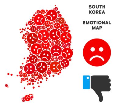 Vektör zavallı Güney Kore harita mozaik üzgün suratlar