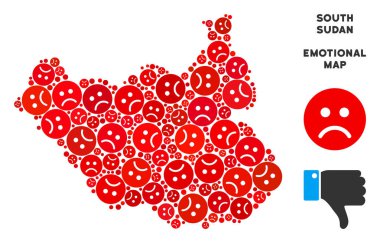 Vektör kriz Güney Sudan harita kolaj üzgün suratlar