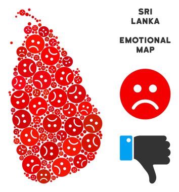 Vektör üzüntü Sri Lanka ada harita mozaik üzgün suratlar