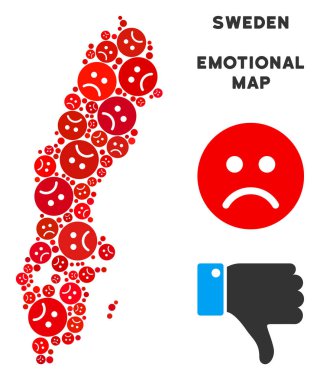 Vektör zavallı İsveç harita mozaik üzücü Emojis