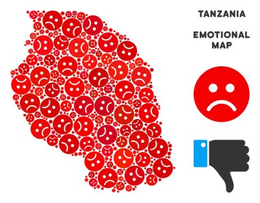 Vektör duygu Tanzanya Haritası mozaik üzgün suratlar