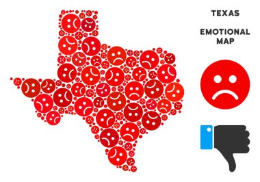 Vektör mutsuz Texas harita mozaik üzücü Emojis