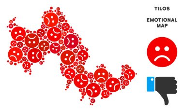 Vektör duygusal Tilos Yunan Adası harita mozaik üzücü Emojis