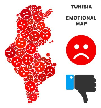 Vektör duygusal Tunus harita mozaik üzücü Emojis