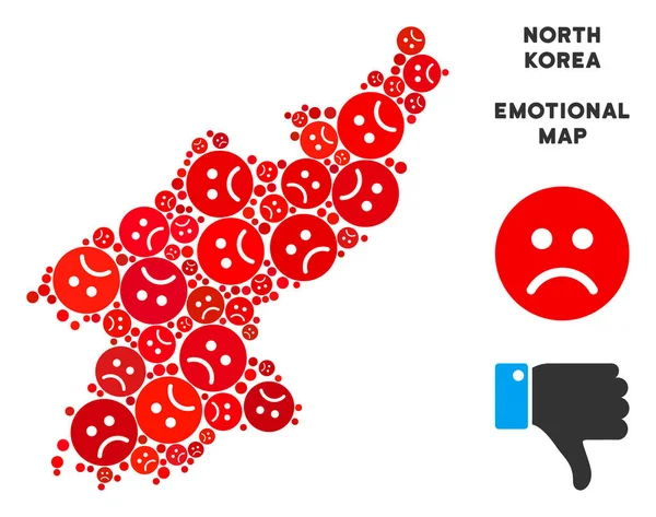 Vetor lamentável mapa da Coreia do Norte Colagem de Smileys Tristes —  Vetores de Stock