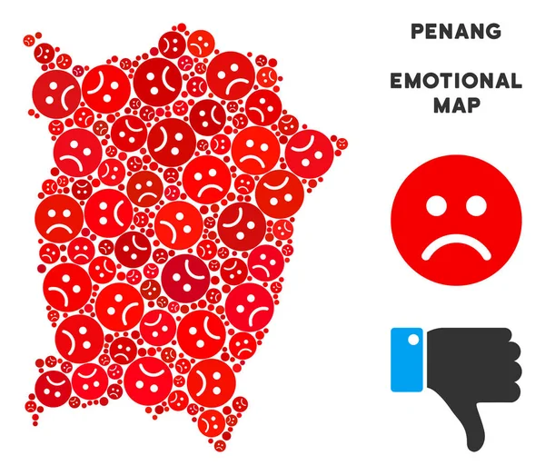 슬픈 Emojis의 벡터 슬픔 페낭 섬 지도 모자이크 — 스톡 벡터