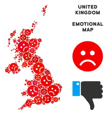 Vektör duygu İngiltere harita kompozisyon üzgün Emojis