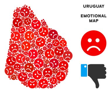 Vektör üzüntü Uruguay harita kolaj üzgün suratlar