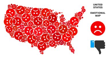 Vektör duygusal ABD harita kompozisyon üzgün suratlar