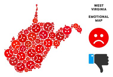 Vektör zavallı West Virginia devlet harita kolaj üzgün suratlar