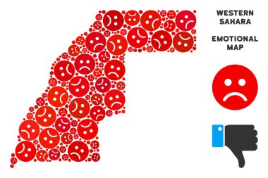 Vektör üzüntü Batı Sahra harita kolaj üzgün Emojis