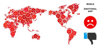 Vektör duygusal dünya harita kompozisyon üzgün suratlar