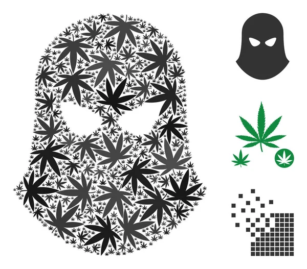 Bandit masker Collage van onkruid verlaat — Stockvector