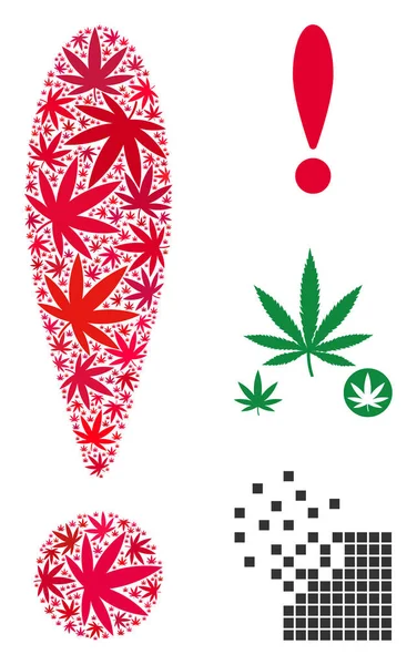 Uitroep teken mozaïek van marihuana — Stockvector