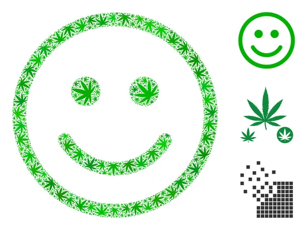 Glad Smiley Mosaïque de feuilles de mauvaises herbes — Image vectorielle