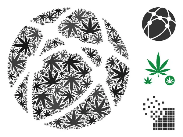 大麻の世界ネットワーク コラージュを葉します。 — ストックベクタ