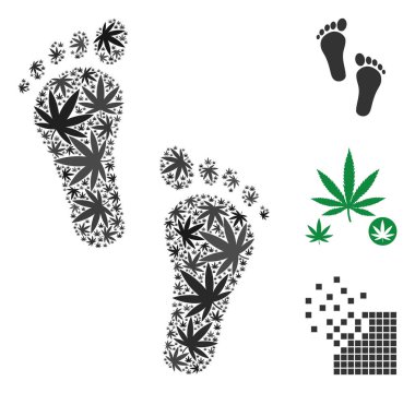 İnsan adımları kolaj otu yaprakları