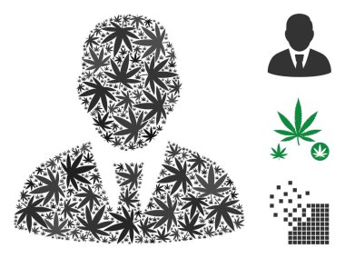 Esrar Yöneticisi kolaj farklı boyut ve renk tonu bırakır. Vektör düz esrar yaprakları Yöneticisi mozaik düzenlenir. Bitkisel vektör çizim.