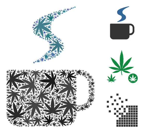 Sıcak kahve fincanı mozaik kenevir yaprak