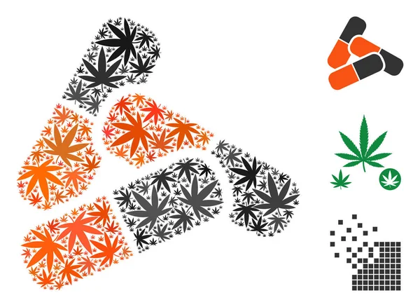 Píldoras de mosaico de cannabis — Vector de stock