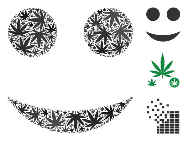 Smiley Collage of Hemp Leaves — Stock Vector