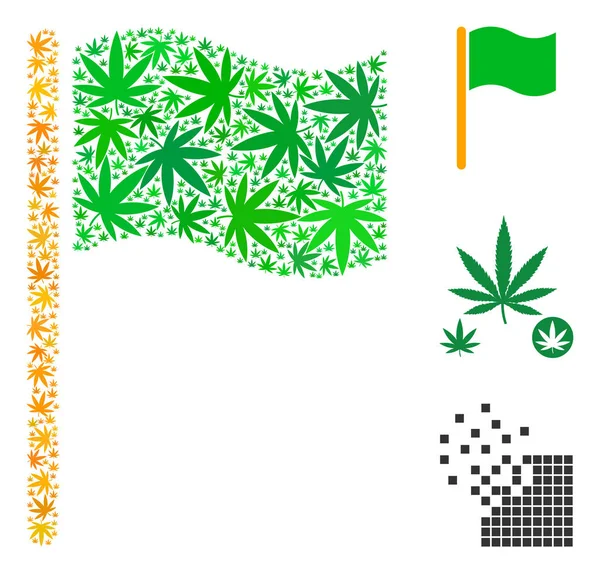 Lambaikan Bendera Mosaik Daun Ganja - Stok Vektor