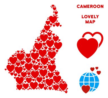Vektör Sevgililer Afrika Kamerun Haritası mozaik kalplerin