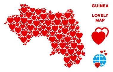 Vektör romantik Afrika Gine harita kompozisyon kalplerin