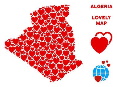 Vektör romantik Cezayir harita kompozisyon kalplerin