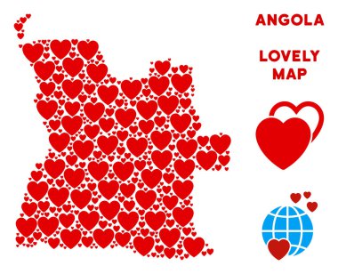 Vektör aşk Angola Haritası mozaik kalplerin
