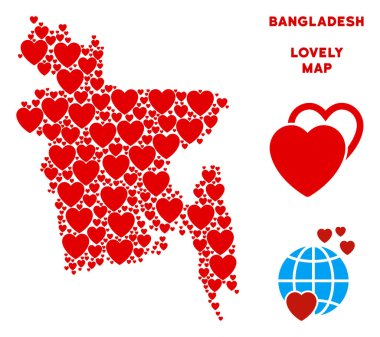 Vektör romantik Bangladeş harita kolaj kalplerin