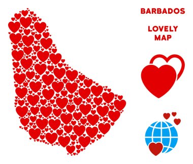 Vektör Sevgililer Barbados Haritası mozaik kalplerin