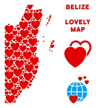 Vektör Sevgililer Belize Haritası kompozisyon kalplerin