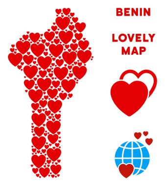 Vektör Sevgililer Benin harita mozaik kalplerin