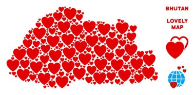 Vektör güzel Bhutan Haritası kolaj kalplerin