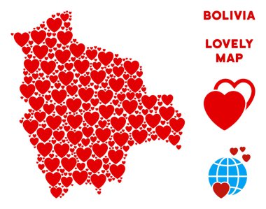 Vektör aşk Bolivya harita kolaj kalplerin