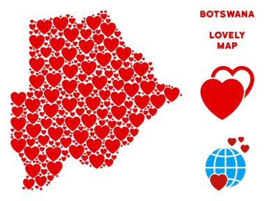 Vektör aşk Botsvana Haritası kompozisyon kalplerin