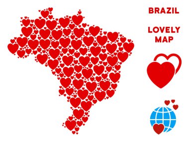 Vektör romantik Brezilya harita kompozisyon kalplerin