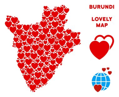 Vektör aşk Burundi Haritası kolaj kalplerin