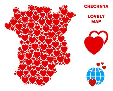 Vektör romantik Çeçenistan harita kompozisyon kalplerin