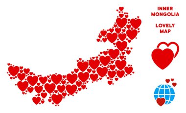 Vektör romantik Çin İç Moğolistan haritası kompozisyon kalplerin