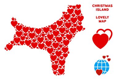 Vektör Sevgililer Christmas Adası Haritası kolaj kalplerin