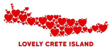Vektör aşk Girit Adası harita kompozisyon kalplerin